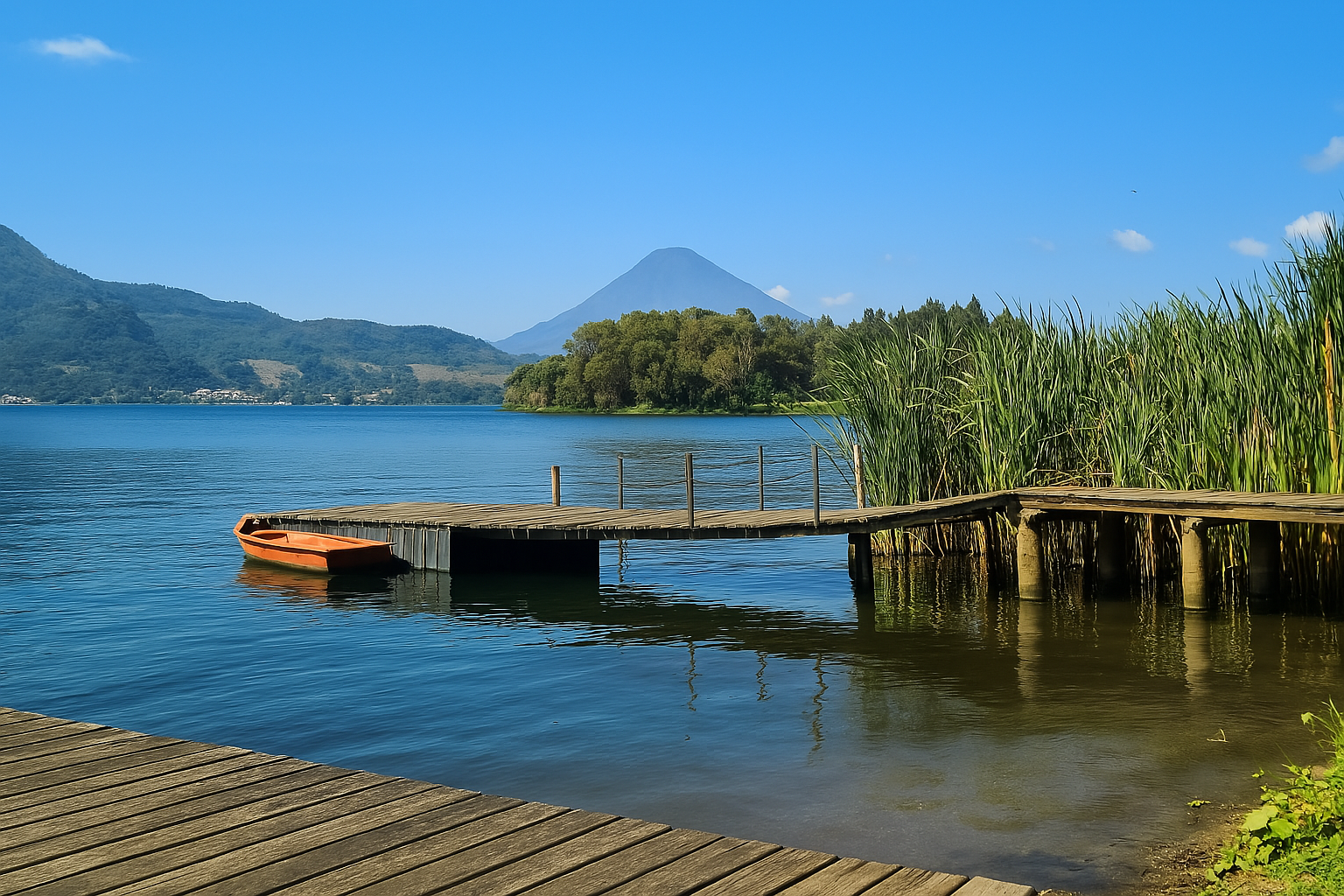 Lake Amatitlán – amatitlan, vibrant, dock, boat, volcano-background